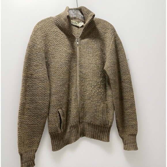 VTG LL Bean Full Zip 100% Virgin Wool Sweater Jacket Mens Large Speckled 1970s - Picture 1 of 7